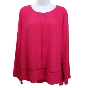 Pleione M Shirt Top Blouse Hot‎ Pink Hi Low Lightweight Anthropologie Semi Sheer